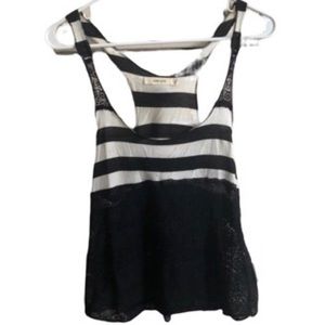 Love Culture- Black and White Striped Tank Top with Black Lace Bottom